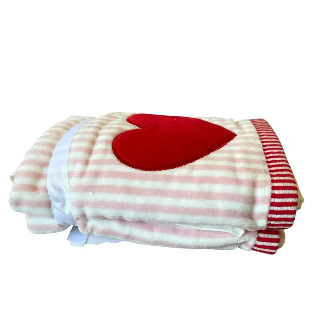 2pc Valentine's Day Hand Towels Embroidered Red Heart Pink Stripes 18x28 Cotton